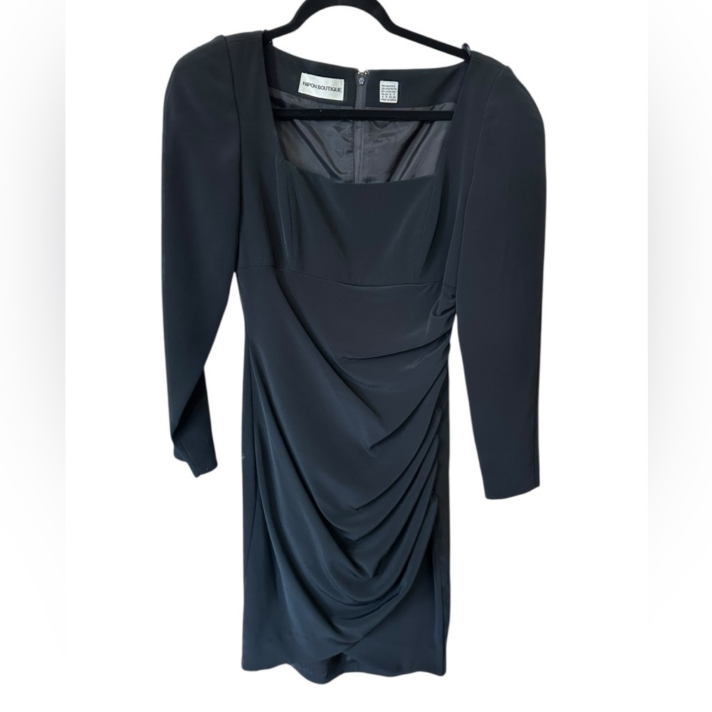 Nipon Boutique Elegant Black Long Sleeve midi Dress size 4